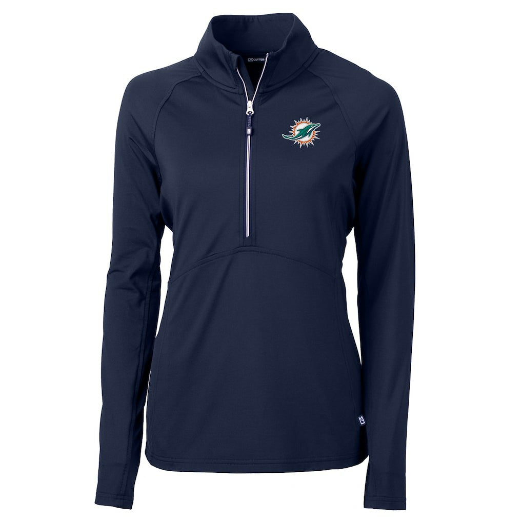 Miami Dolphins Cutter & Buck Women's Adapt Eco Knit Half-Zip Pullover Jacket - Navy for sale