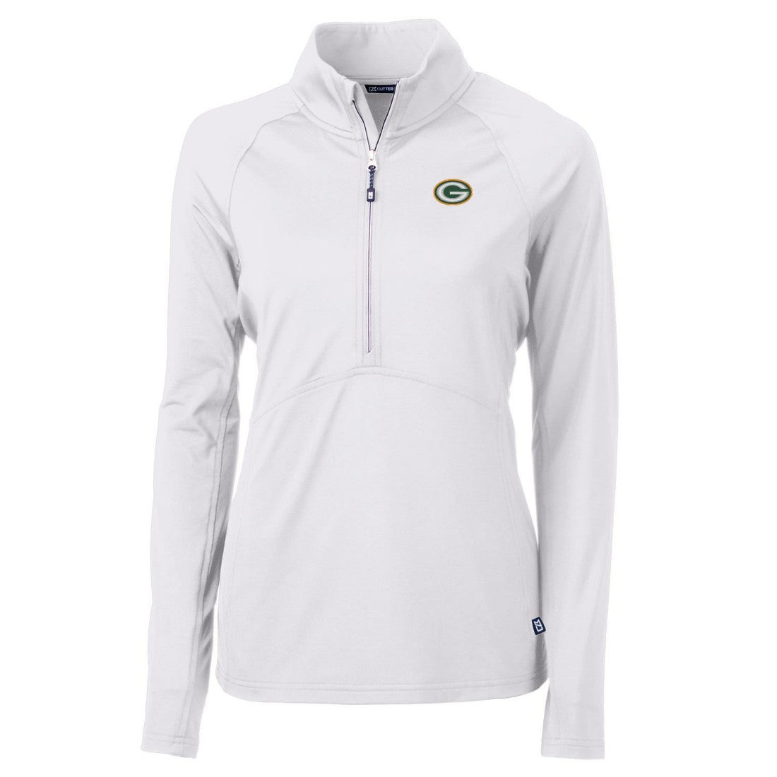 Green Bay Packers Cutter & Buck Women's Adapt Eco Knit Half-Zip Pullover Jacket - White for sale