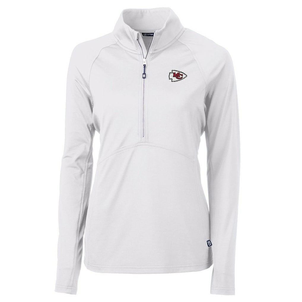 Kansas City Chiefs Cutter & Buck Women's Adapt Eco Knit Half-Zip Pullover Jacket - White for sale