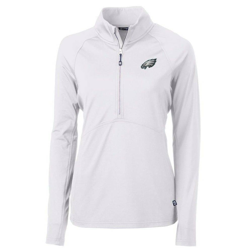 Philadelphia Eagles Cutter & Buck Women's Adapt Eco Knit Half-Zip Pullover Jacket - White for sale