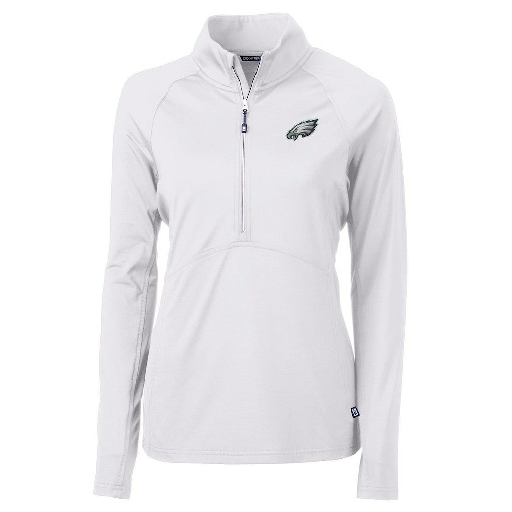 Philadelphia Eagles Cutter & Buck Women's Adapt Eco Knit Half-Zip Pullover Jacket - White for sale