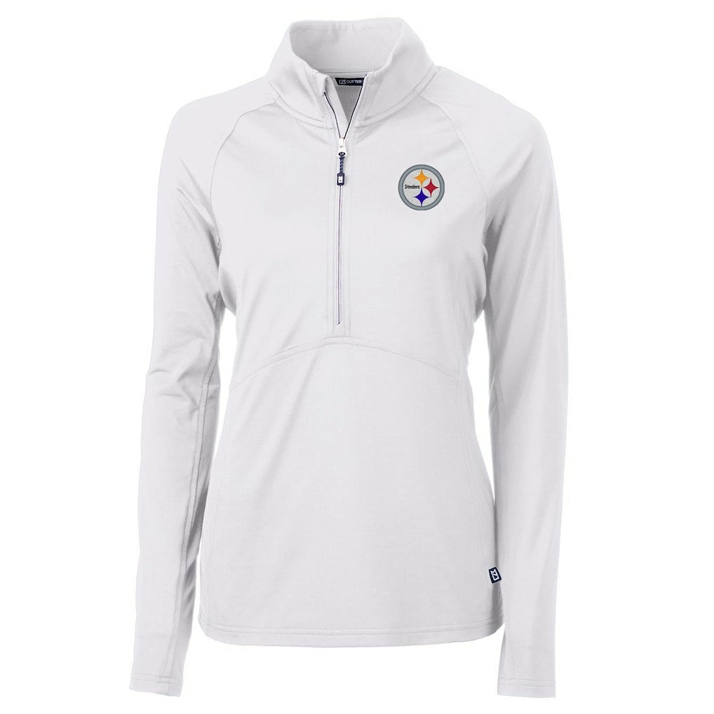 Pittsburgh Steelers Cutter & Buck Women's Adapt Eco Knit Half-Zip Pullover Jacket - White for sale