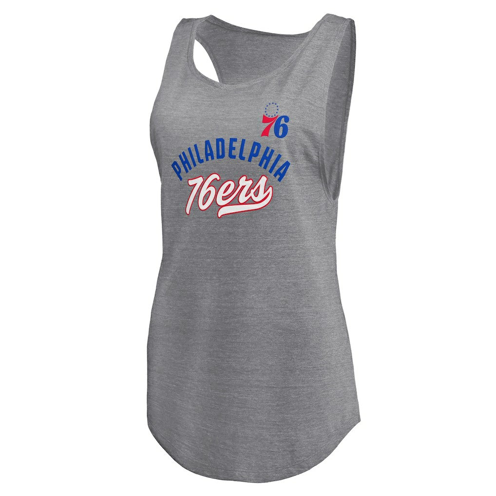 Philadelphia 76ers Women's Quality Time Open Scoop Neck Tri-Blend Tank Top - Heathered Gray cheap
