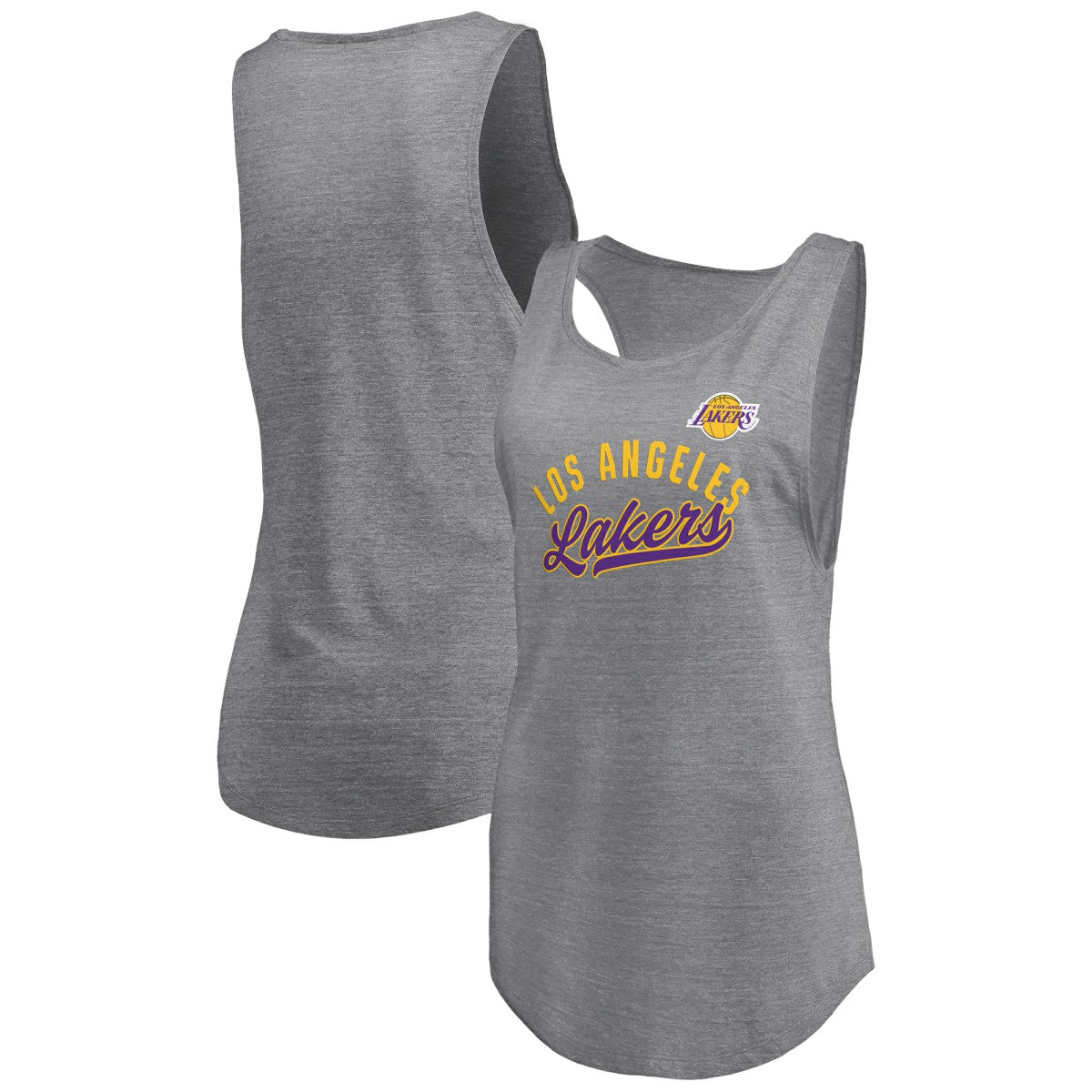 Los Angeles Lakers Women's Quality Time Open Scoop Neck Tri-Blend Tank Top - Heathered Gray shop