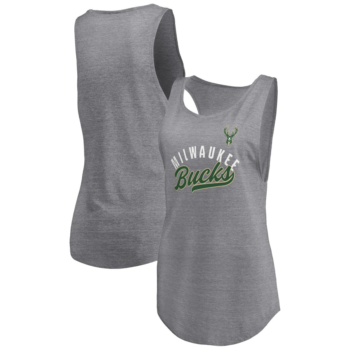 Milwaukee Bucks Women's Quality Time Open Scoop Neck Tri-Blend Tank Top - Heathered Gray online