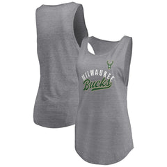 Milwaukee Bucks Women's Quality Time Open Scoop Neck Tri-Blend Tank Top - Heathered Gray online