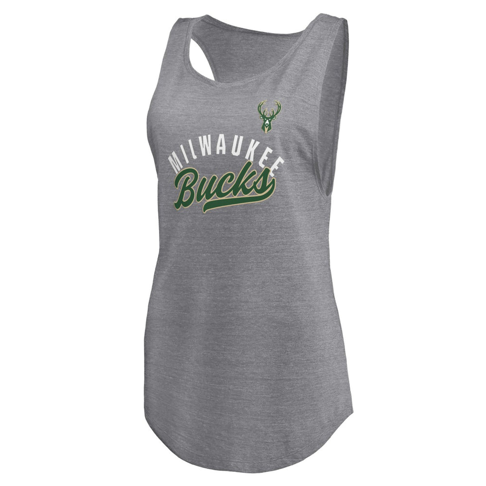 Milwaukee Bucks Women's Quality Time Open Scoop Neck Tri-Blend Tank Top - Heathered Gray online