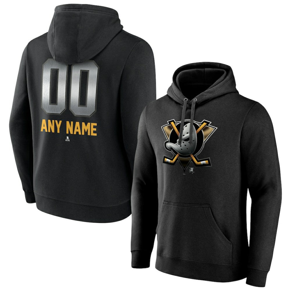 Anaheim Ducks Personalized Midnight Mascot Logo Pullover Hoodie - Black Hoodies