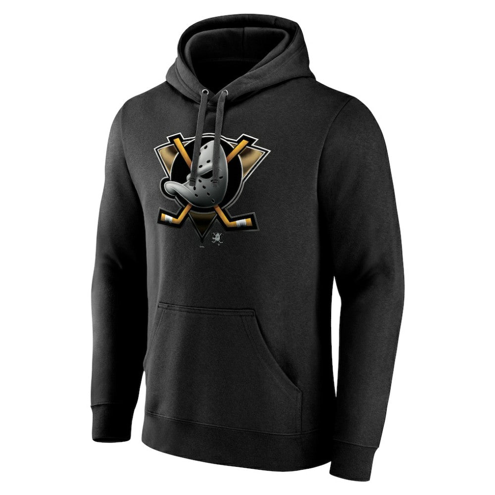 Anaheim Ducks Personalized Midnight Mascot Logo Pullover Hoodie - Black Hoodies