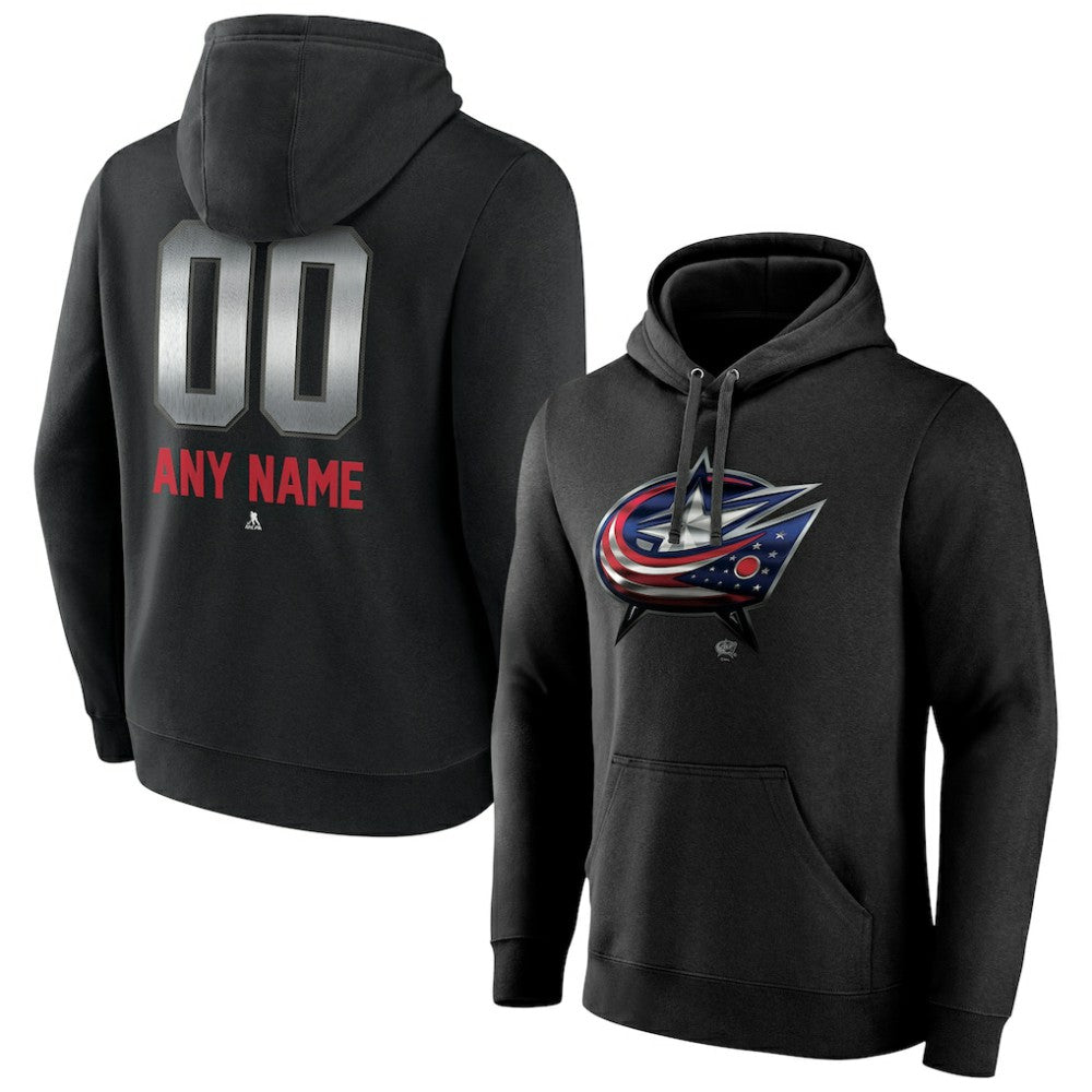 Columbus Blue Jackets Personalized Midnight Mascot Logo Pullover Hoodie - Black Hoodies