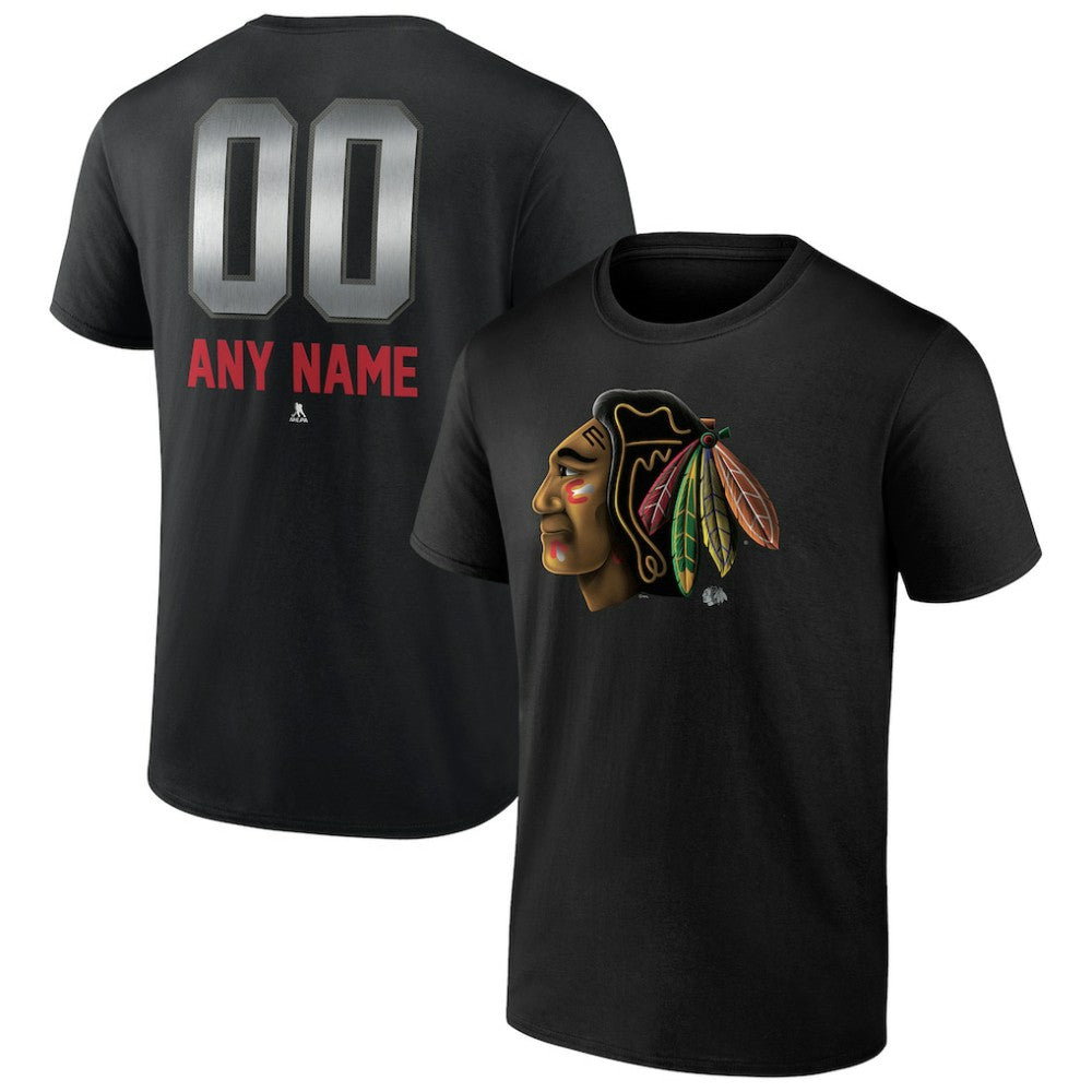 Chicago Blackhawks Personalized Midnight Mascot Logo T-Shirt - Black T-shirts