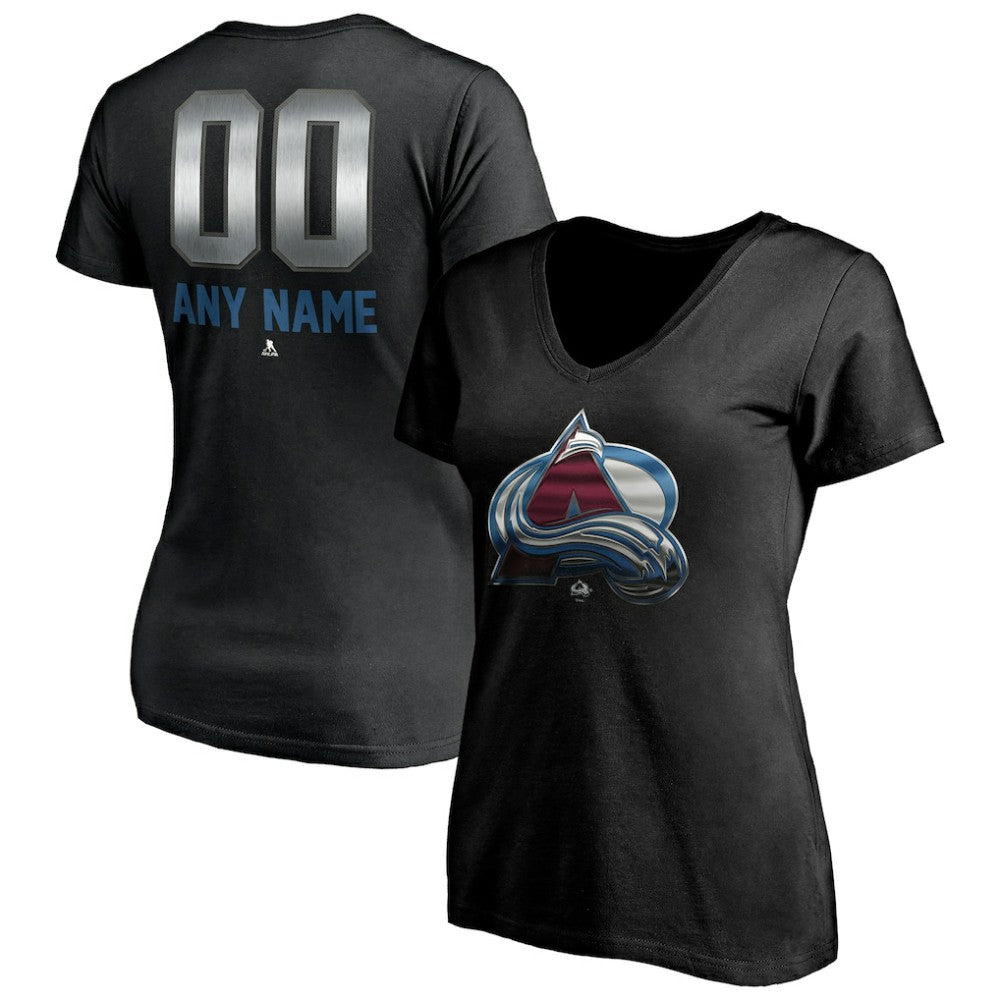 Colorado Avalanche Women's Personalized Midnight Mascot Logo V-Neck T-Shirt - Black T-shirts