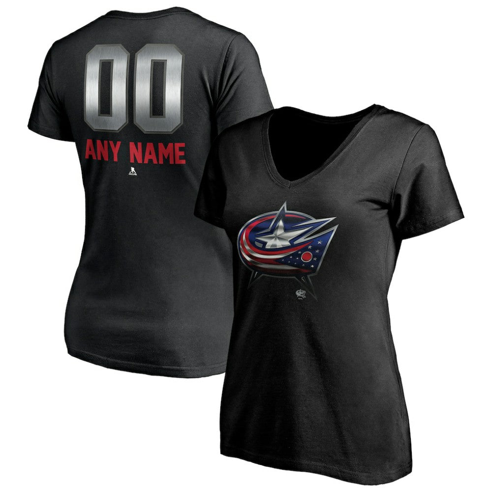 Columbus Blue Jackets Women's Personalized Midnight Mascot Logo V-Neck T-Shirt - Black T-shirts