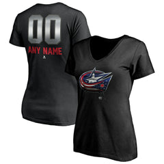 Columbus Blue Jackets Women's Personalized Midnight Mascot Logo V-Neck T-Shirt - Black T-shirts