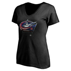 Columbus Blue Jackets Women's Personalized Midnight Mascot Logo V-Neck T-Shirt - Black T-shirts