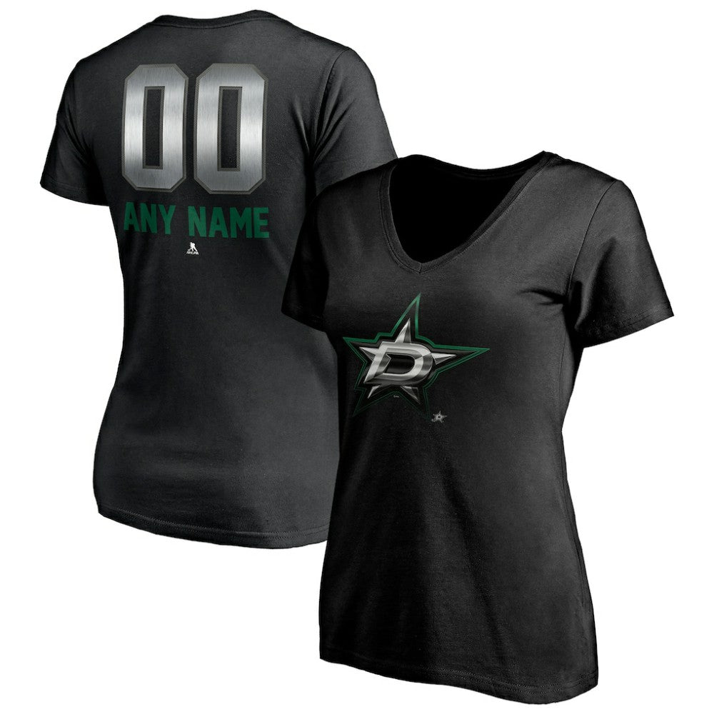 Dallas Stars Women's Personalized Midnight Mascot Logo V-Neck T-Shirt - Black T-shirts