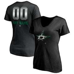 Dallas Stars Women's Personalized Midnight Mascot Logo V-Neck T-Shirt - Black T-shirts