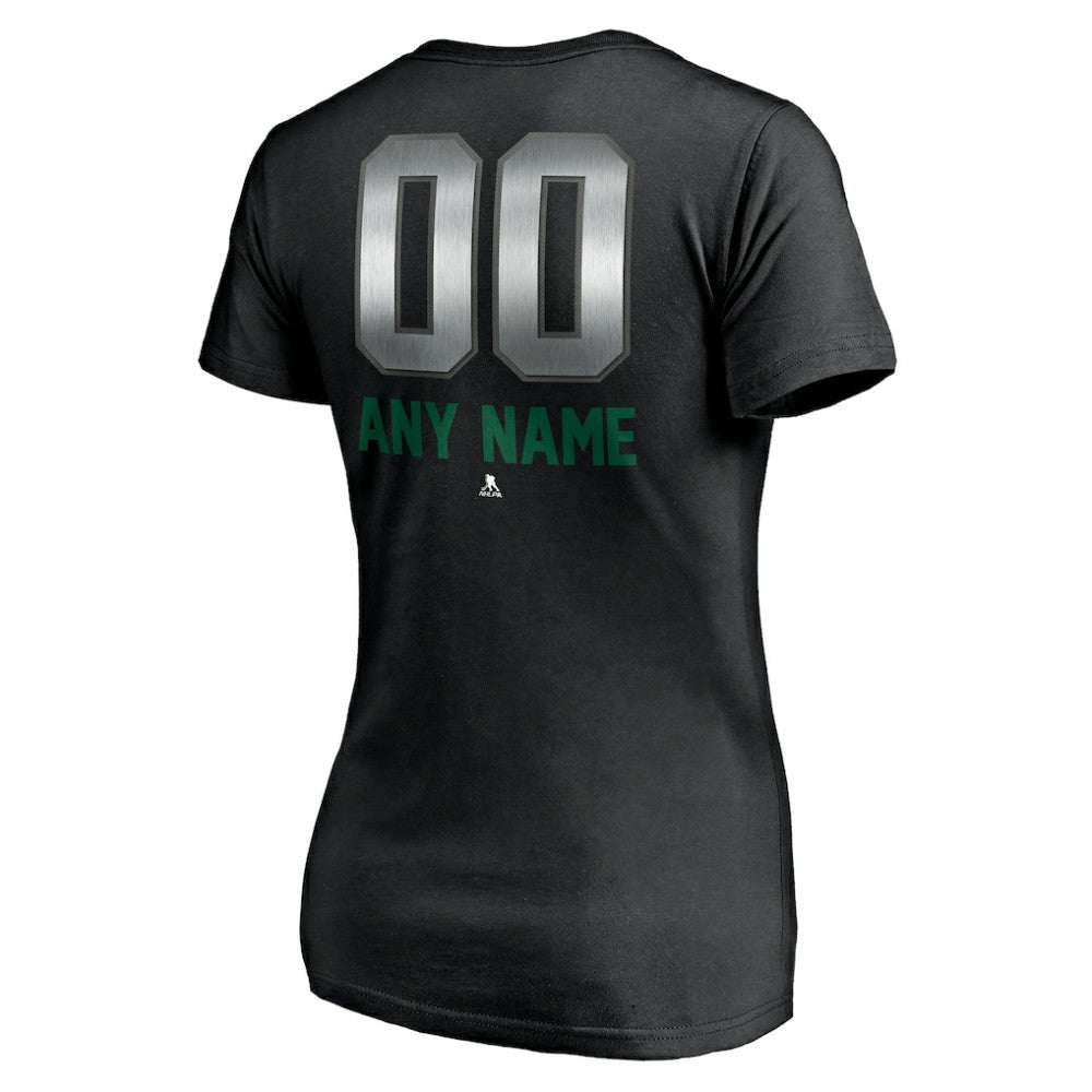 Dallas Stars Women's Personalized Midnight Mascot Logo V-Neck T-Shirt - Black T-shirts