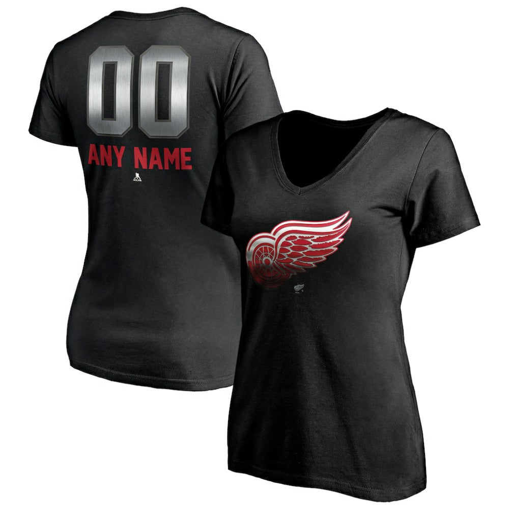 Detroit Red Wings Women's Personalized Midnight Mascot Logo V-Neck T-Shirt - Black T-shirts