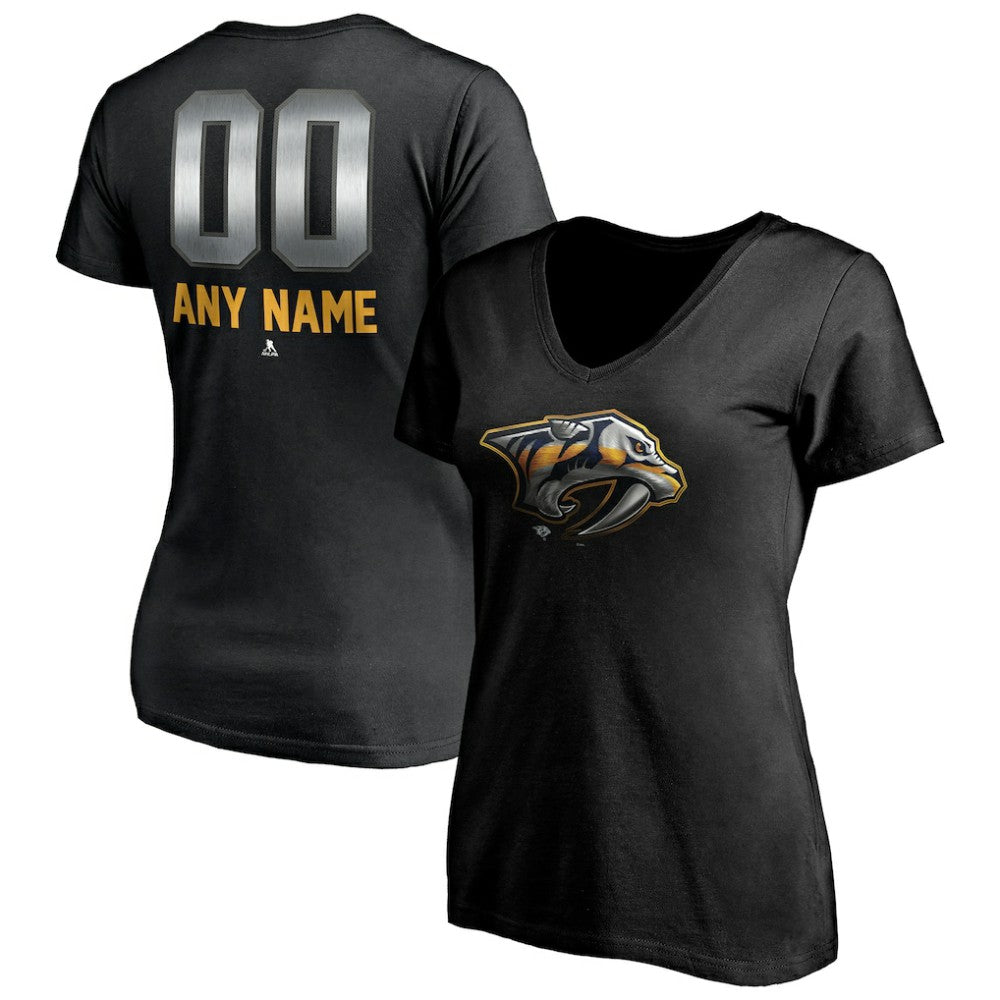 Nashville Predators Women's Personalized Midnight Mascot Logo V-Neck T-Shirt - Black T-shirts