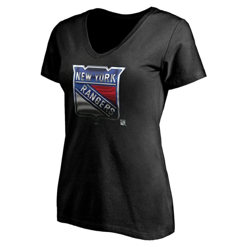 New York Rangers Women's Personalized Midnight Mascot Logo V-Neck T-Shirt - Black T-shirts