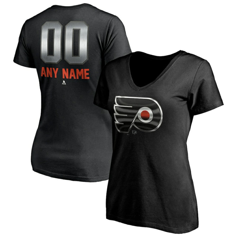 Philadelphia Flyers Women's Personalized Midnight Mascot Logo V-Neck T-Shirt - Black T-shirts