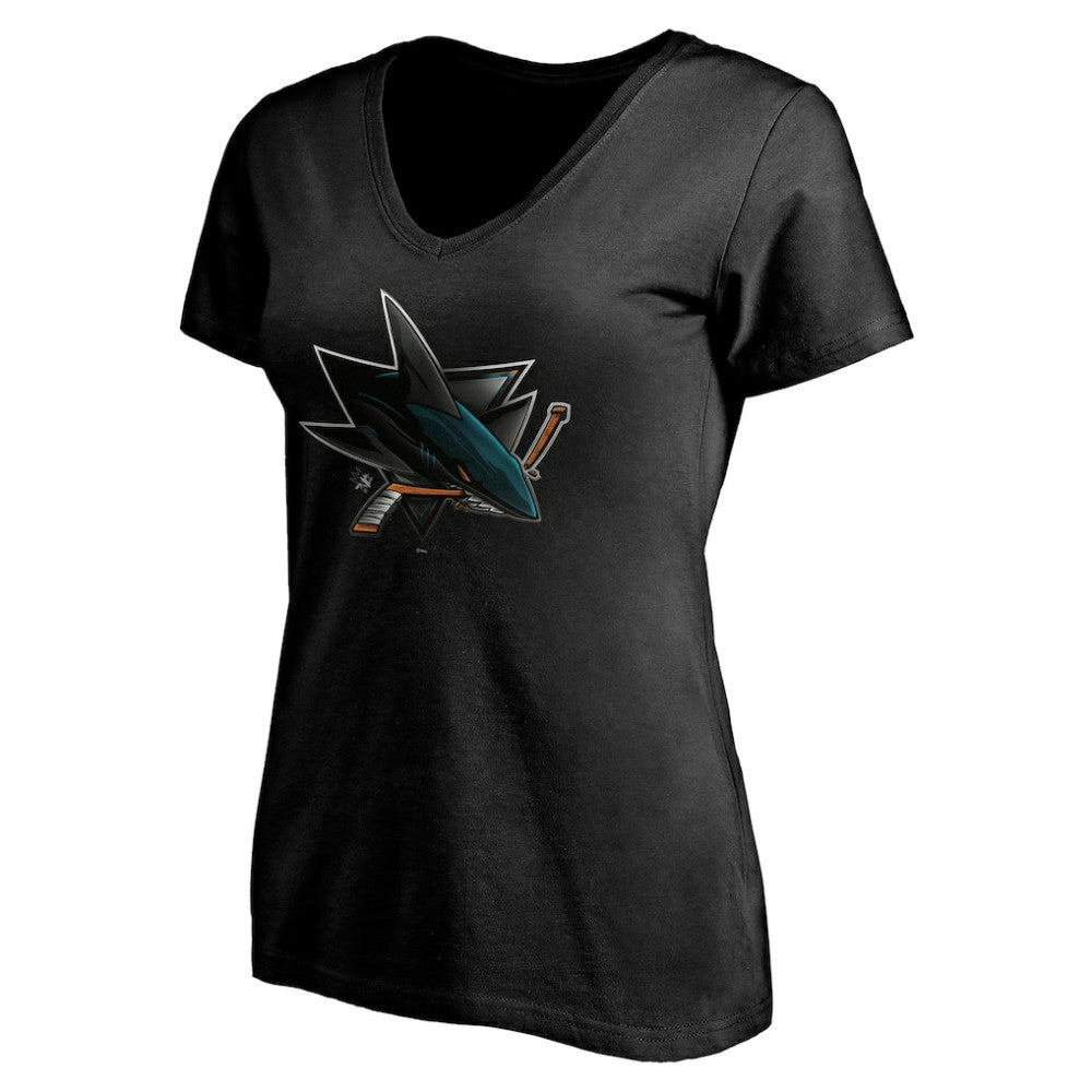 San Jose Sharks Women's Personalized Midnight Mascot Logo V-Neck T-Shirt - Black T-shirts