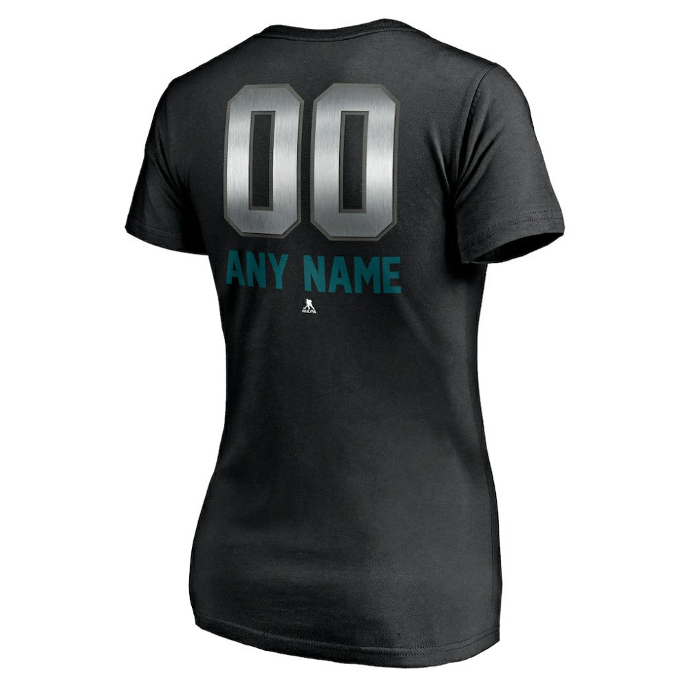 San Jose Sharks Women's Personalized Midnight Mascot Logo V-Neck T-Shirt - Black T-shirts