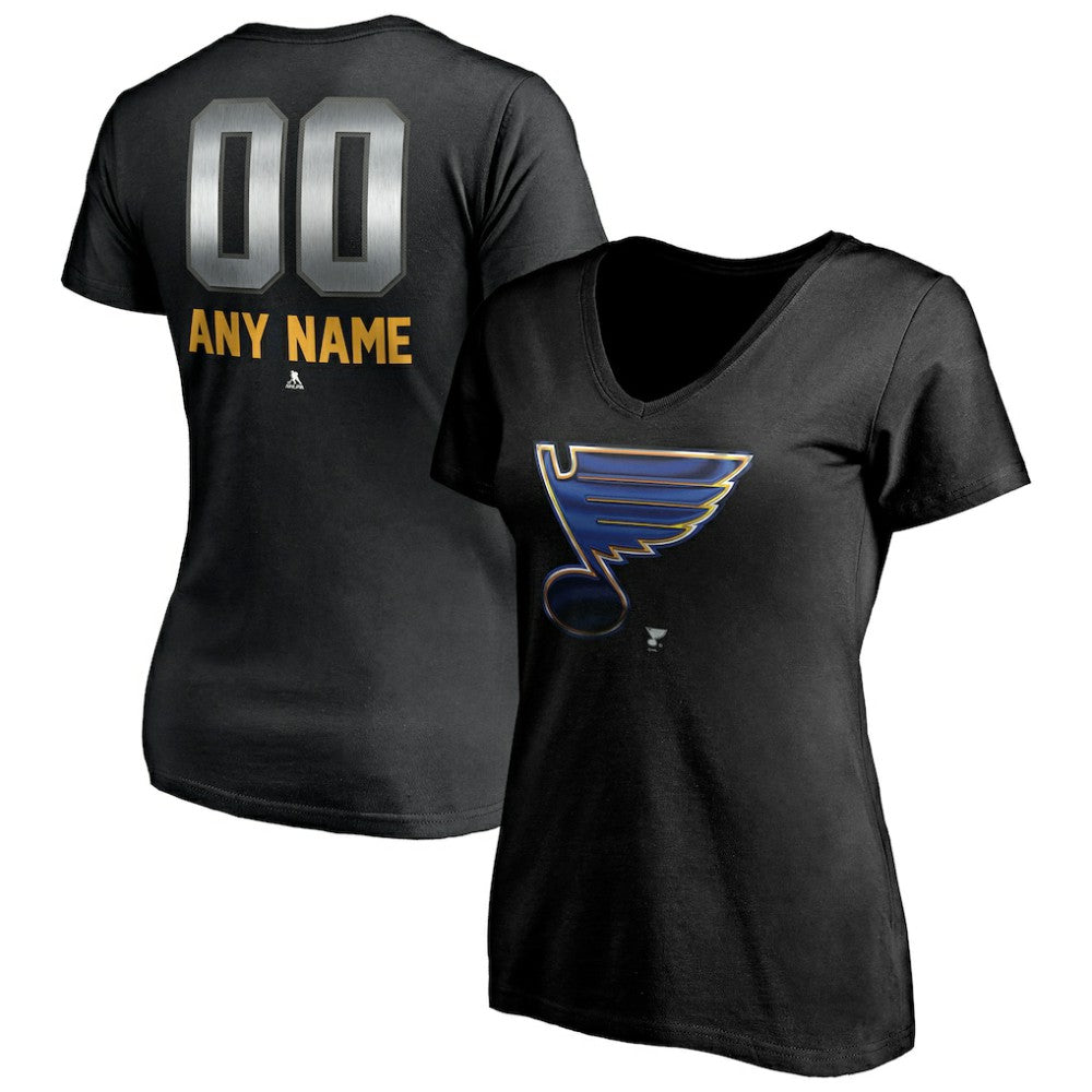 St. Louis Blues Women's Personalized Midnight Mascot Logo V-Neck T-Shirt - Black T-shirts