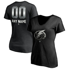 Tampa Bay Lightning Women's Personalized Midnight Mascot Logo V-Neck T-Shirt - Black T-shirts