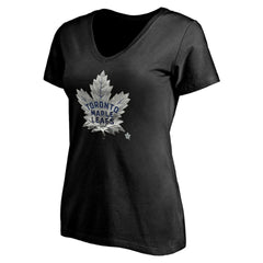 Toronto Maple Leafs Women's Personalized Midnight Mascot Logo V-Neck T-Shirt - Black T-shirts