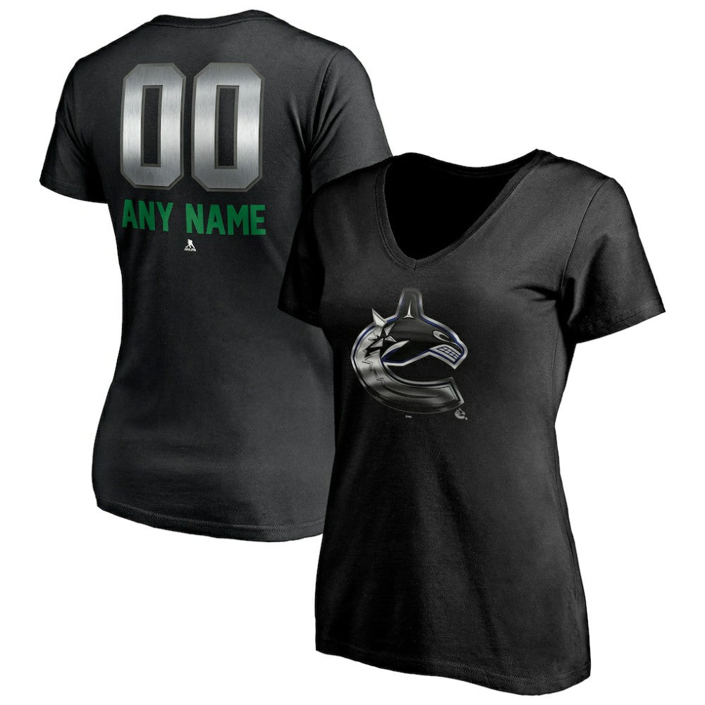 Vancouver Canucks Women's Personalized Midnight Mascot Logo V-Neck T-Shirt - Black T-shirts