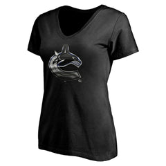 Vancouver Canucks Women's Personalized Midnight Mascot Logo V-Neck T-Shirt - Black T-shirts
