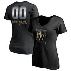 Vegas Golden Knights Women's Personalized Midnight Mascot Logo V-Neck T-Shirt - Black T-shirts