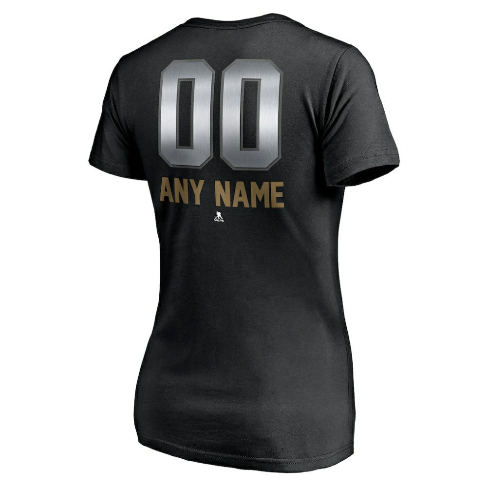 Vegas Golden Knights Women's Personalized Midnight Mascot Logo V-Neck T-Shirt - Black T-shirts