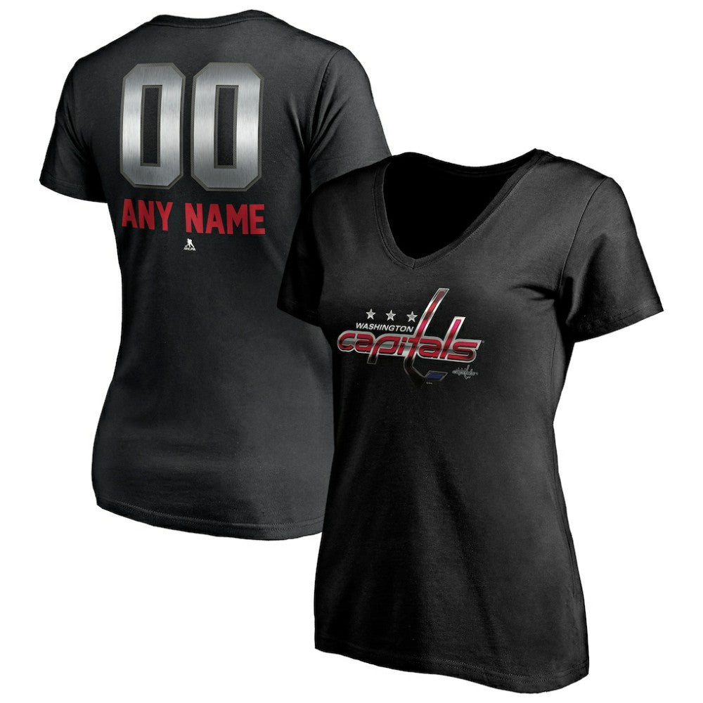 Washington Capitals Women's Personalized Midnight Mascot Logo V-Neck T-Shirt - Black T-shirts