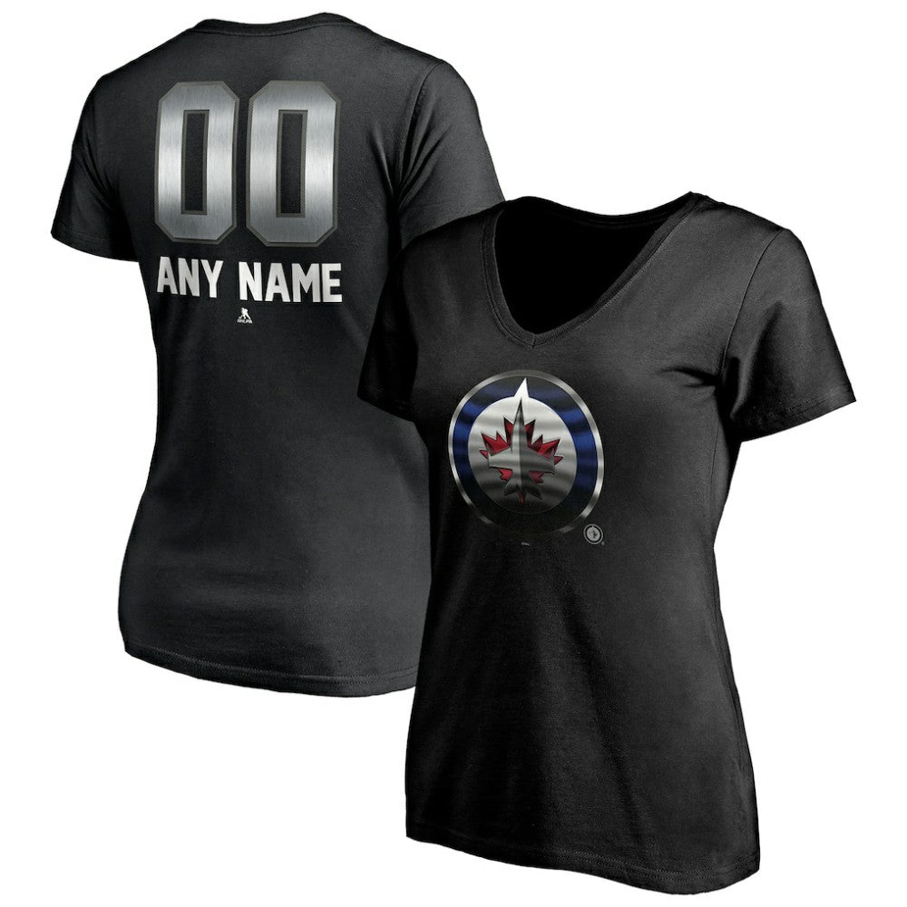 Winnipeg Jets Women's Personalized Midnight Mascot Logo V-Neck T-Shirt - Black T-shirts