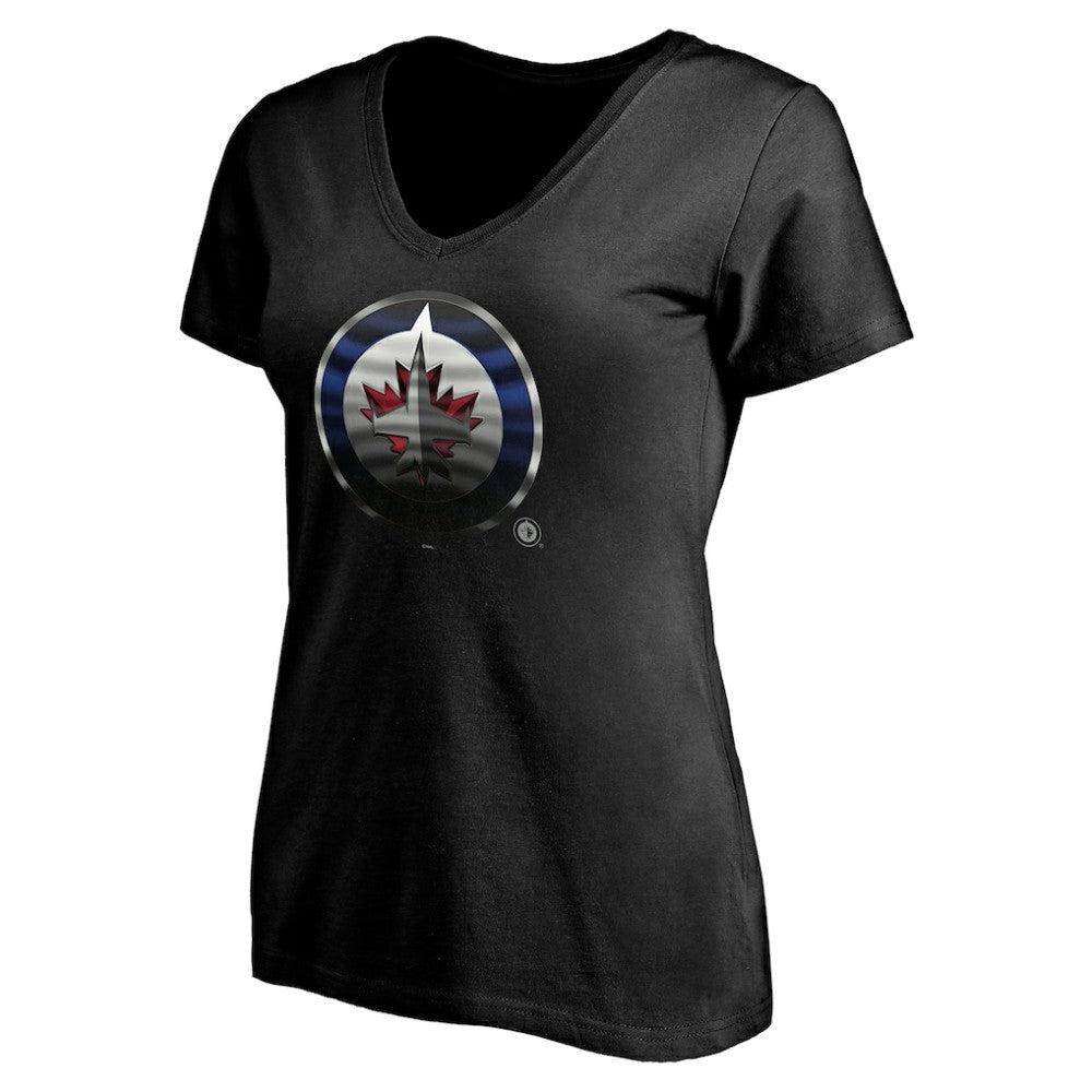 Winnipeg Jets Women's Personalized Midnight Mascot Logo V-Neck T-Shirt - Black T-shirts
