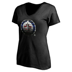 Winnipeg Jets Women's Personalized Midnight Mascot Logo V-Neck T-Shirt - Black T-shirts