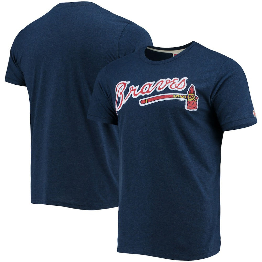 Atlanta Braves Homage Hand-Drawn Logo Tri-Blend T-Shirt Navy