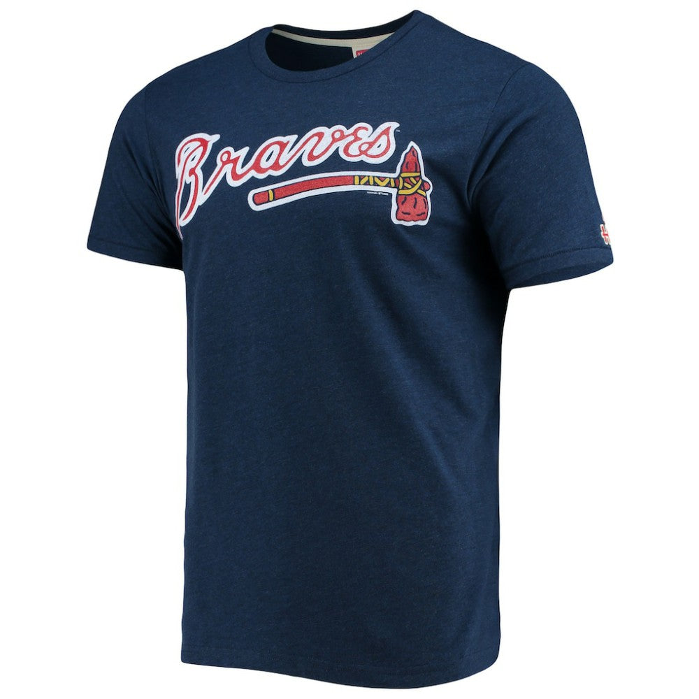Atlanta Braves Homage Hand-Drawn Logo Tri-Blend T-Shirt Navy