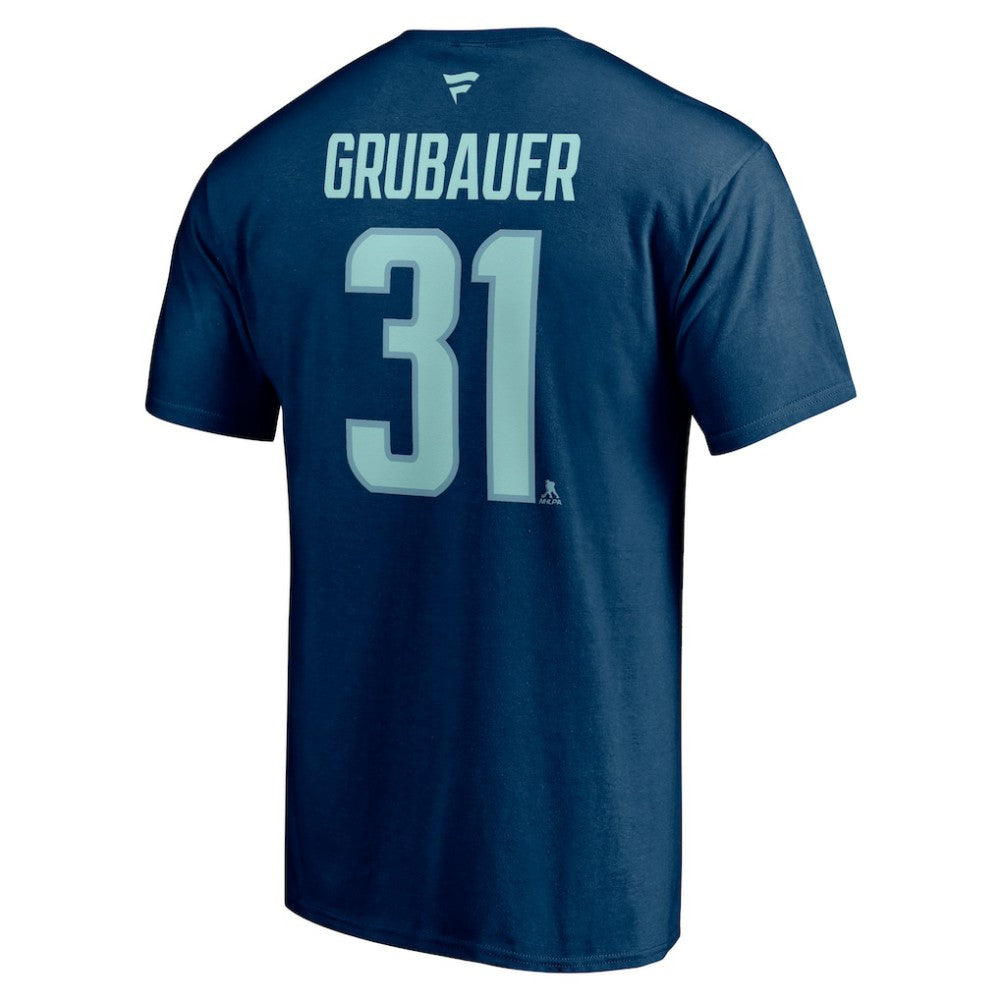 Philipp Grubauer Seattle Kraken Fanatics Authentic Stack Name & Number T-Shirt - Deep Sea Blue T-shirts