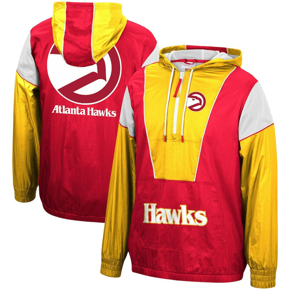 Atlanta Hawks Hardwood Classics Highlight Reel Windbreaker Half-Zip Hoodie Jacket - Red/Yellow for sale
