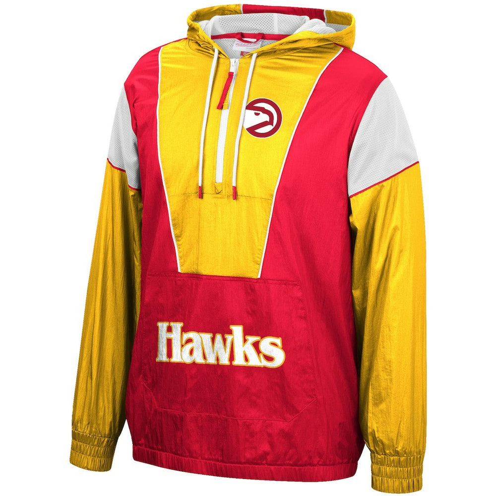 Atlanta Hawks Hardwood Classics Highlight Reel Windbreaker Half-Zip Hoodie Jacket - Red/Yellow for sale