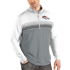 Denver Broncos Antigua Pace Quarter-Zip Pullover Jacket - White/Gray on sale