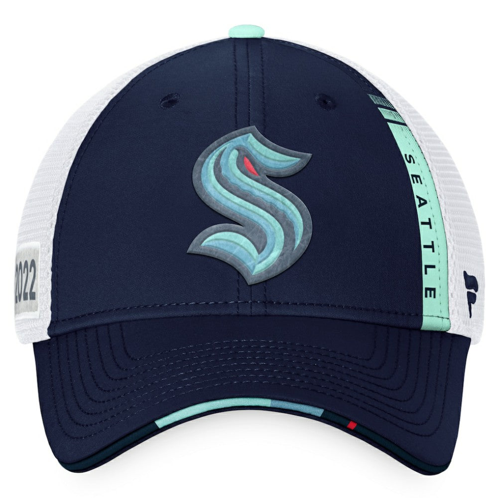 Seattle Kraken Fanatics 2022 NHL Draft Authentic Pro On Stage Trucker Adjustable Hat - Navy/White Hats