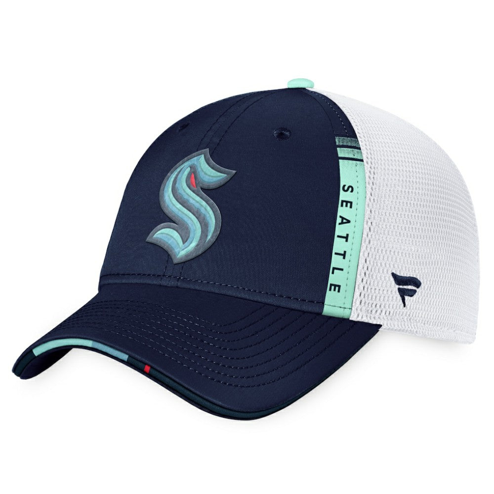 Seattle Kraken Fanatics 2022 NHL Draft Authentic Pro On Stage Trucker Adjustable Hat - Navy/White Hats