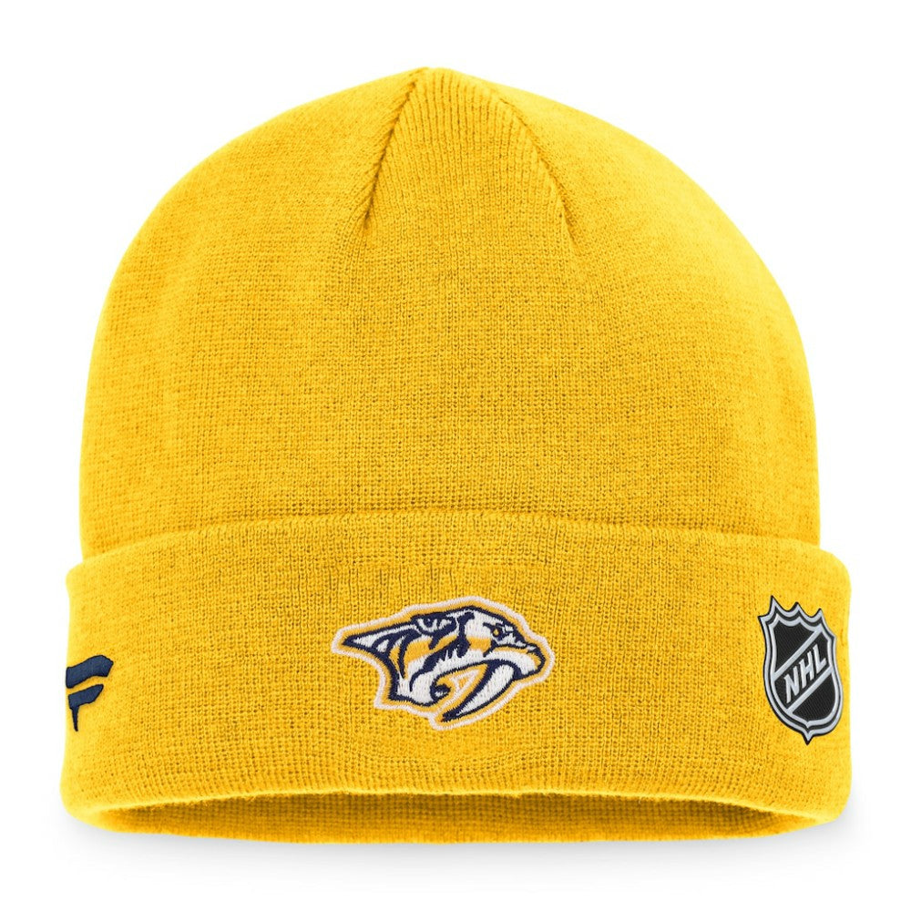 Nashville Predators Fanatics Authentic Pro Rink Cuffed Knit Hat - Gold Hats