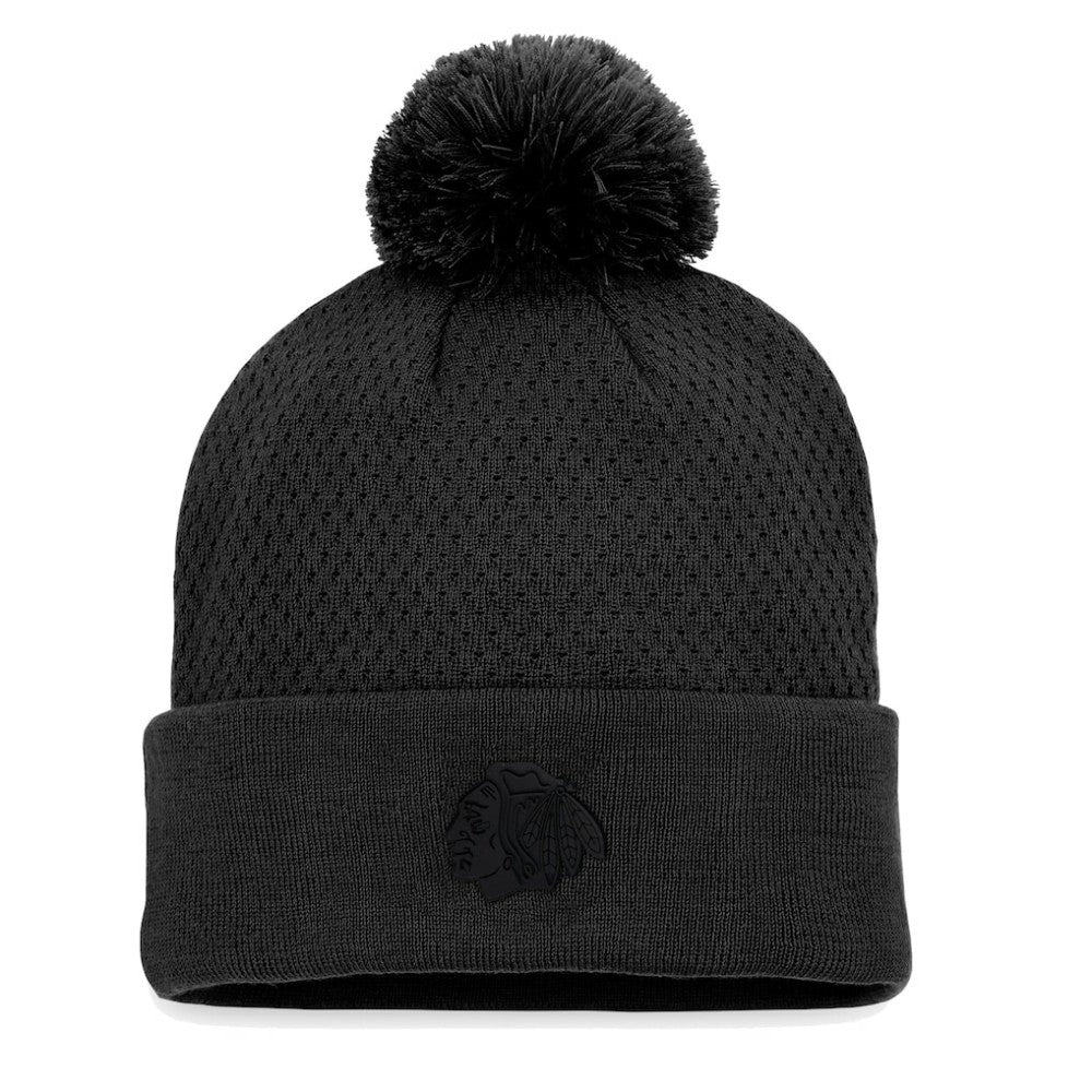 Chicago Blackhawks Fanatics Women's Authentic Pro Road Cuffed Knit Hat with Pom - Black Hats