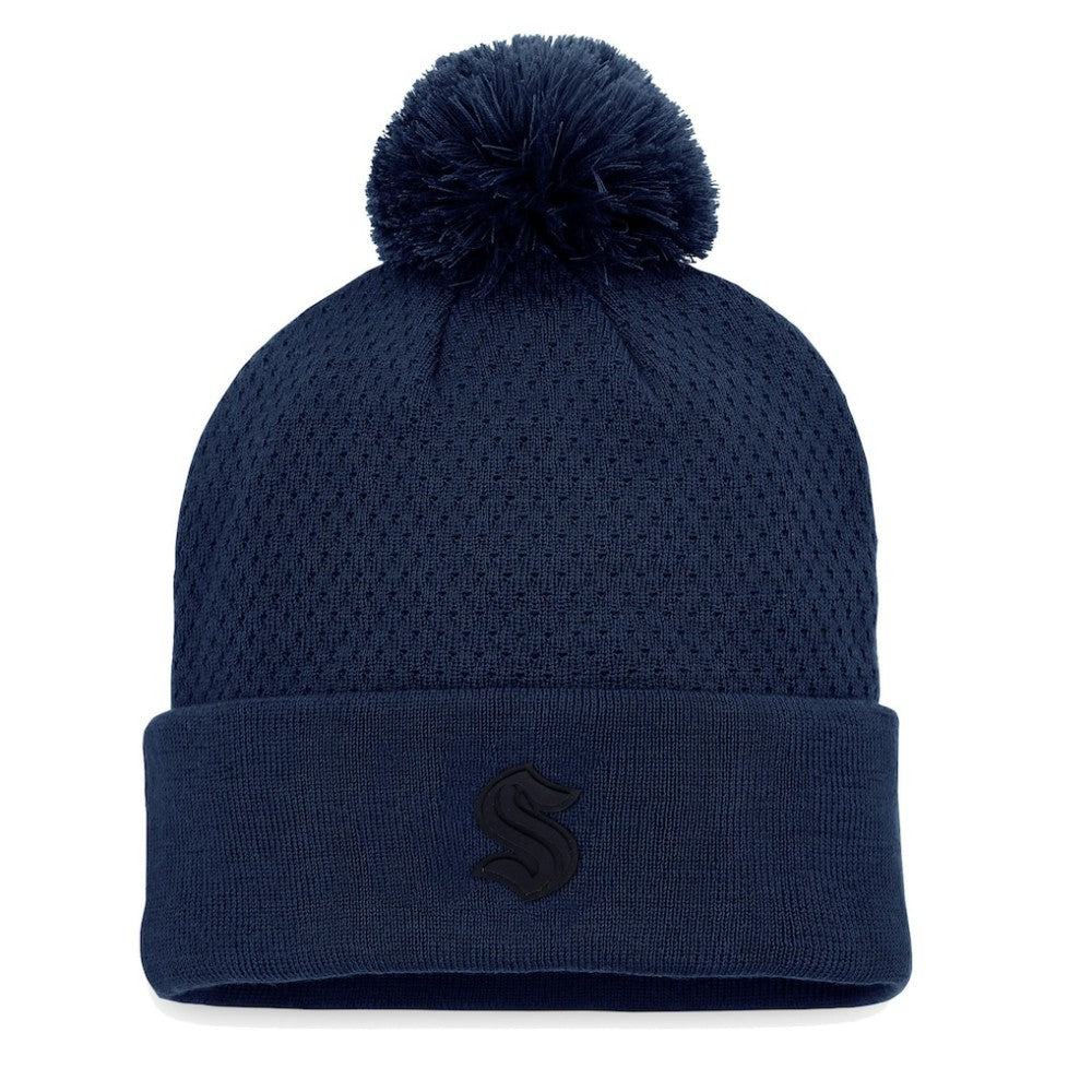 Seattle Kraken Fanatics Women's Authentic Pro Road Cuffed Knit Hat with Pom - Deep Sea Blue Hats